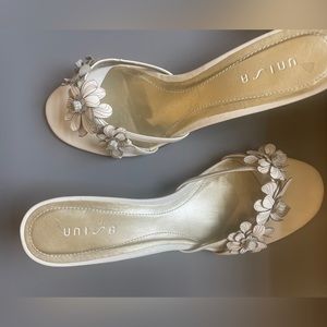 White floral kitten heels